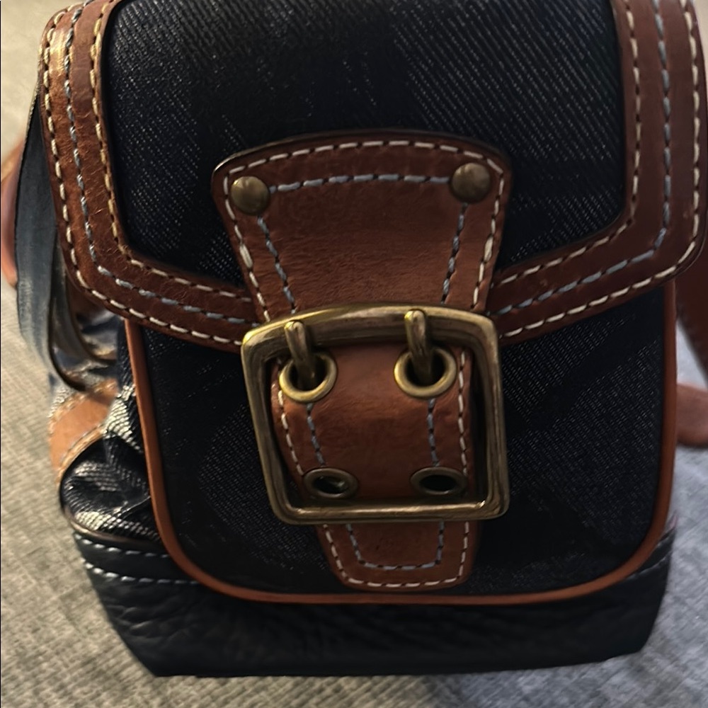 Coach Brown and Blue Patchwork Bag with Leather Accents - Picture 4 of 6
